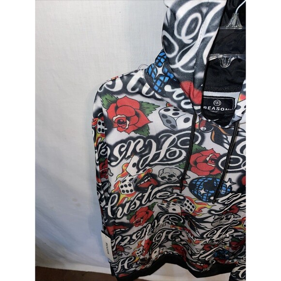Reason Hustler Men’s Fashion Hoodie Size 2X Skull Floral Spell Out Streetwear - Picture 5 of 12